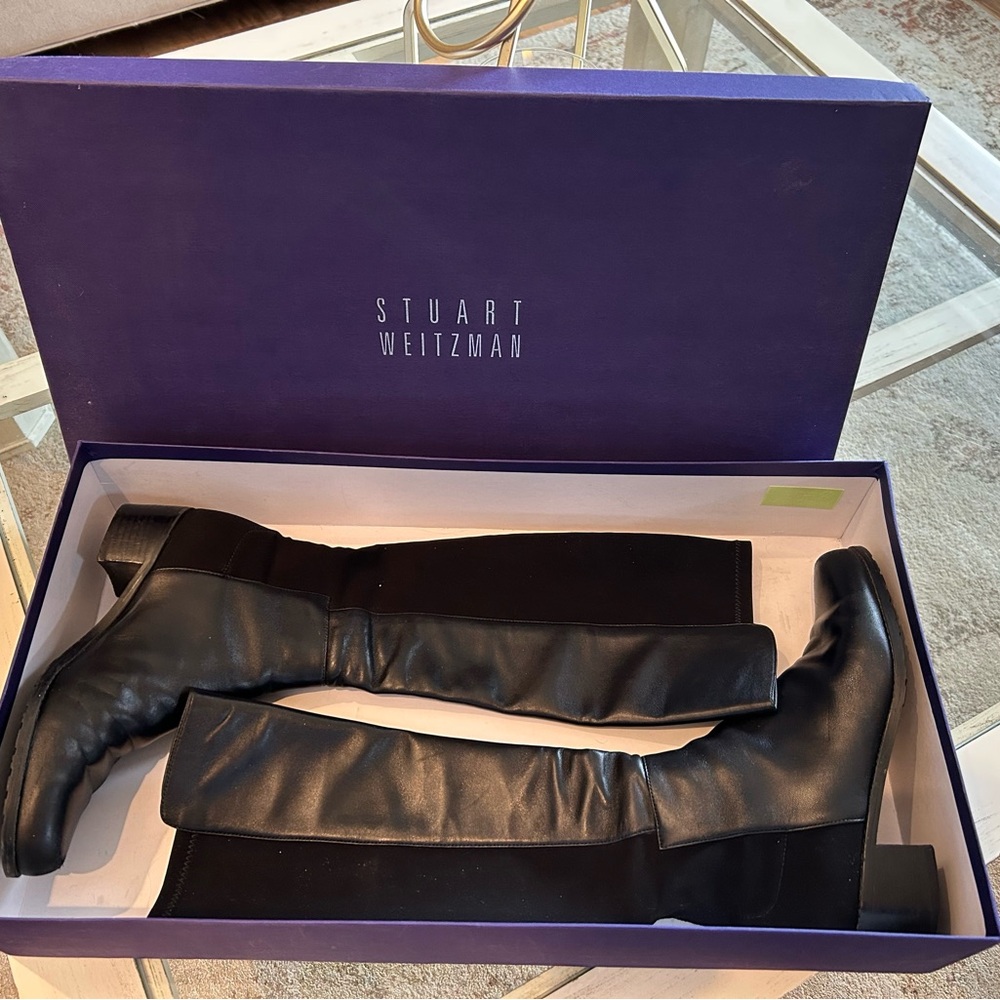 Stuart Weitzman Classic Black Leather Heeled Boots